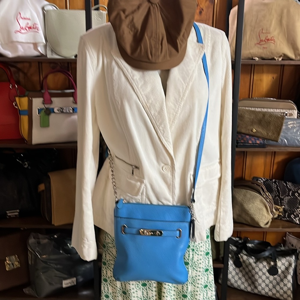 Coach 36501 Swagger Swingpack in Polished Pebble Leather Silver/Azure In EUC - Picture 15 of 16